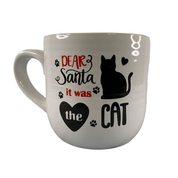Cristmas Holiday Large White red black Dear Santa cat dog Funny Coffee mug - Picture 1 of 10